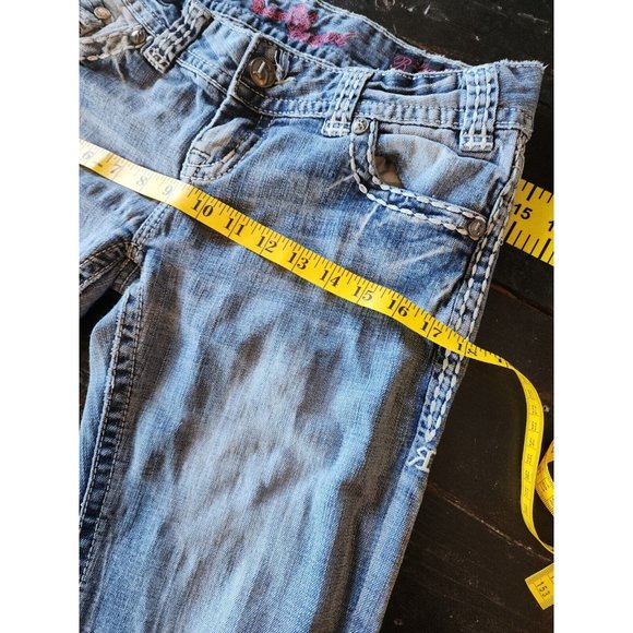 WOMEN'S JUNIORS 28X34 LIGHT WASH BOOT CUT STUDDED LOW RISE JEANS COWGIRL - Picture 7 of 10